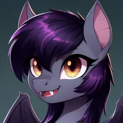 Size: 1024x1024 | Tagged: safe, derpibooru import, editor:lostbrony, machine learning generated, oc, oc:specter, bat pony, pony, ai content, bat pony oc, bat wings, bust, fangs, generator:dall-e 3, image, jpeg, male, portrait, prompter:lostbrony, stallion, wings