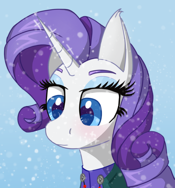 Size: 1016x1096 | Tagged: safe, artist:raritymylove, derpibooru import, rarity, pony, blushing, clothes, ear fluff, image, png, snow, viking