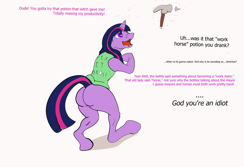 Size: 2321x1588 | Tagged: source needed, safe, artist:kangahop, twilight sparkle, butt, image, implied human, jpeg, mid-transformation, offscreen character, simple background, transformation, transgender transformation, white background