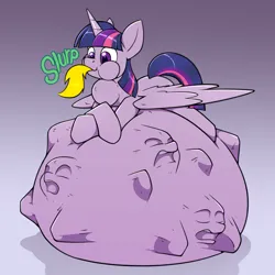 Size: 1900x1900 | Tagged: suggestive, artist:change, derpibooru import, part of a set, twilight sparkle, twilight sparkle (alicorn), alicorn, pony, abdominal bulge, belly, big belly, commissioner:lemondrop, gradient background, huge belly, image, impossibly large belly, mass vore, multiple prey, onomatopoeia, oral vore, png, same size vore, swallowing, throat bulge, tight bulge, twipred, unknown prey, unwilling prey, unwilling vore, vore