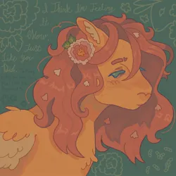 Size: 1440x1440 | Tagged: safe, artist:ariariari.png, derpibooru import, fluttershy, pegasus, pony, alternate hairstyle, flower, flower in hair, image, implied flutterdash, implied lesbian, implied shipping, jpeg, solo