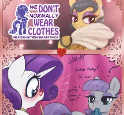 Size: 1500x1400 | Tagged: safe, artist:t72b, derpibooru import, cleopatra jazz, maud pie, rarity, art pack:we don't normally wear clothes, advertisement, image, png