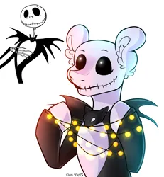 Size: 2012x2180 | Tagged: safe, artist:yuris, derpibooru import, earth pony, pony, bust, clothes, ears up, garland, halloween, holiday, image, jack skellington, nightmare night, png, portrait, simple background, smiling, solo, the nightmare before christmas, white background