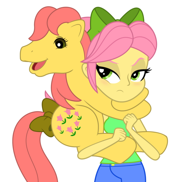 Size: 1920x1920 | Tagged: safe, artist:grapefruit-face, derpibooru import, posey, posey (g5), human, pony, equestria girls, g1, g5, 40th anniversary, base used, bow, cheek squish, clothes, duo, equestria girls 10th anniversary, equestria girls-ified, g5 to equestria girls, generation leap, hair bow, hug, human ponidox, image, mlp fim's thirteenth anniversary, png, posey bloom is not amused, self paradox, self ponidox, simple background, squishy cheeks, tail, tail bow, transparent background, unamused