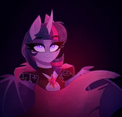 Size: 1040x1000 | Tagged: safe, artist:thewandie, derpibooru import, twilight sparkle, twilight sparkle (alicorn), alicorn, bat pony, bat pony alicorn, pony, undead, vampire, bat ponified, bat wings, blood, cape, choker, clothes, commission, eyeshadow, female, horn, image, makeup, mare, png, race swap, solo, twibat, wings, ych result