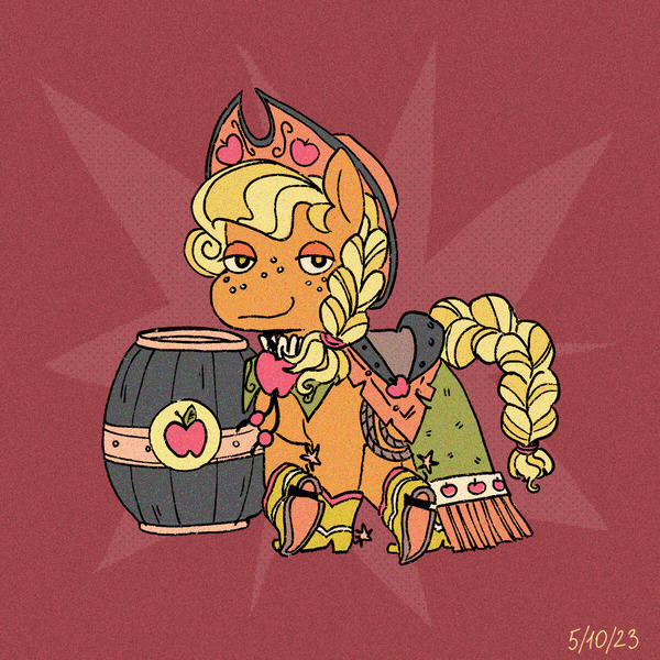 Size: 1500x1500 | Tagged: safe, artist:emptygoldstudio, derpibooru import, applejack, earth pony, pony, alternate hairstyle, barrel, boots, braid, braided tail, clothes, cowboy boots, dress, female, gala dress, image, jpeg, looking at you, mare, shoes, smiling, smiling at you, solo, standing on two hooves, tail