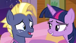 Size: 1280x720 | Tagged: safe, derpibooru import, screencap, star tracker, twilight sparkle, twilight sparkle (alicorn), alicorn, pony, once upon a zeppelin, bedroom eyes, image, lidded eyes, open mouth, out of context, png, seductive, seductive look