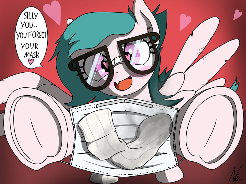 Size: 4000x3000 | Tagged: suggestive, artist:noomeralf, derpibooru import, oc, oc:mercury haze, pegasus, pony, blushing, clothes, dirty socks, face mask, female, fetish, glasses, heart, heart eyes, hoof fetish, image, looking at you, mare, mask, png, smelly socks, sock fetish, socks, speech bubble, spread wings, wingding eyes, wings