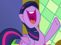 Size: 917x681 | Tagged: safe, derpibooru import, screencap, twilight sparkle, twilight sparkle (alicorn), alicorn, pony, a flurry of emotions, season 7, cropped, cute, female, image, mare, mawshot, nose in the air, open mouth, open smile, png, raised hoof, smiling, solo, twiabetes, twilight's castle, uvula, volumetric mouth