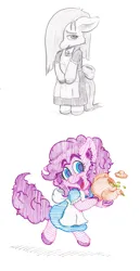 Size: 1793x3478 | Tagged: safe, artist:lost marbles, derpibooru import, pinkie pie, earth pony, pony, alice in wonderland, clothes, female, image, mare, png, simple background, tea kettle, traditional art, white background