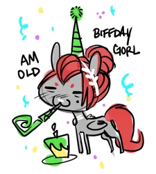 Size: 2049x2273 | Tagged: safe, artist:opalacorn, derpibooru import, oc, oc:void, unofficial characters only, pegasus, pony, beanbrows, birthday cake, cake, eyebrows, female, food, hat, image, jpeg, laurel, mare, mole, nose piercing, nose ring, party hat, party horn, piercing, simple background, solo, white background