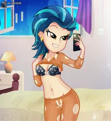 Size: 2831x3076 | Tagged: suggestive, artist:charliexe, derpibooru import, indigo zap, human, equestria girls, bed, bra, breasts, busty indigo zap, clothes, female, grin, high res, image, jpeg, mobile phone, pajamas, phone, selfie, smartphone, smiling, solo, solo female, underwear, window