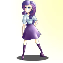 Size: 1200x1200 | Tagged: safe, artist:fullbucket, derpibooru import, rarity, human, equestria girls, 2018, belt, boots, clothes, gradient background, high heel boots, image, old art, png, shirt, shoes, simple background, skirt, solo