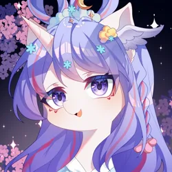 Size: 1878x1878 | Tagged: safe, artist:alus, derpibooru import, oc, unofficial characters only, pony, unicorn, cherry blossoms, clothes, facial markings, female, flower, flower blossom, hair accessory, horn, image, jpeg, mare, solo, unicorn oc