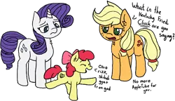 Size: 584x337 | Tagged: safe, artist:anonymouseleven, derpibooru import, apple bloom, applejack, rarity, earth pony, pony, unicorn, adorabloom, aggie.io, cute, eyes closed, female, filly, foal, image, mare, png, simple background, text, transparent background