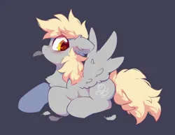 Size: 1454x1120 | Tagged: safe, artist:mirtash, derpibooru import, derpy hooves, pegasus, pony, feather, female, grooming, image, jpeg, mare, preening, simple background, solo, wing fluff, wings