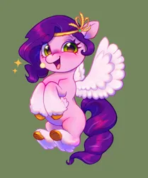 Size: 1509x1802 | Tagged: safe, artist:catmintyt, derpibooru import, pipp petals, pegasus, pony, g5, feathered fetlocks, green background, image, jpeg, simple background, smiling, solo