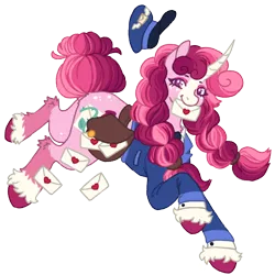 Size: 1000x1000 | Tagged: safe, artist:kazmuun, derpibooru import, oc, oc:rose petals, pony, unicorn, female, image, letter, mailmare uniform, mare, png, simple background, solo, transparent background