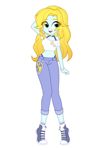 Size: 2000x2900 | Tagged: safe, alternate version, artist:rileyav, derpibooru import, daisy, flower wishes, oc, oc:graceful charity, unofficial characters only, equestria girls, arm behind head, blonde, bra, bra strap, camera, charm bracelet, choker, clothes, cutie mark, cutie mark on clothes, d20, denim, derpibooru exclusive, ear piercing, earring, feather, green eyes, high res, image, jeans, jewelry, looking at you, magic wand, off shoulder, open mouth, panties, pants, piercing, png, raised arm, shirt, shoes, simple background, smiling, sneakers, socks, sun, thong, transparent background, underwear