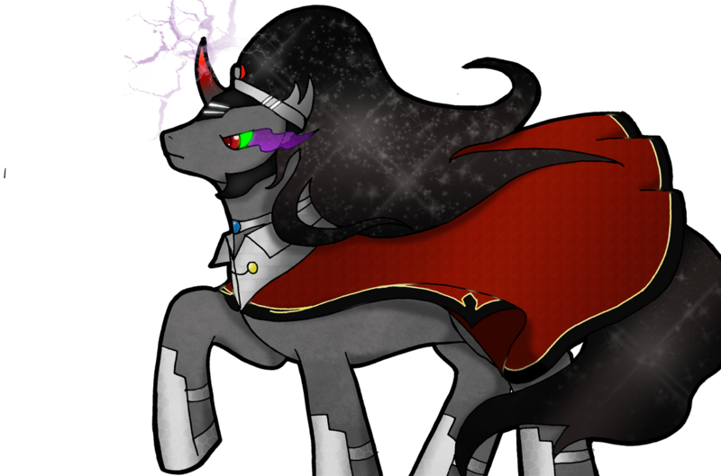 Size: 1280x846 | Tagged: safe, artist:pixel-spark, derpibooru import, king sombra, pony, unicorn, fanfic:from darkness to light, boots, cape, clothes, collar, colored horn, crown, curved horn, dark magic, fanfic art, gem, helmet, horn, image, jewelry, king sideburns, magic, png, regalia, robe, shoes, simple background, solo, sombra eyes, sombra's horn, starry hair, transparent background, vector