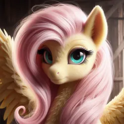 Size: 1024x1024 | Tagged: safe, machine learning generated, ponerpics import, ponybooru import, fluttershy, pegasus, pony, ai content, bing, bust, female, fluffy, image, jpeg, looking at you, mare, portrait, solo, spread wings, wings