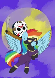 Size: 2893x4092 | Tagged: safe, artist:sadpanda1268, derpibooru import, rainbow dash, clothes, costume, friday the 13th, halloween, holiday, image, jason voorhees, png, shadowbolts costume