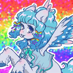 Size: 2048x2048 | Tagged: safe, artist:honolu-loo, derpibooru import, oc, oc:bluebell, unofficial characters only, pegasus, pony, image, jpeg, pegasus oc, pride flag, solo, wings