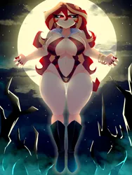 Size: 1500x2000 | Tagged: suggestive, artist:xan-gelx, derpibooru import, sunset shimmer, undead, vampire, equestria girls, absolute cleavage, belly button, breasts, busty sunset shimmer, cleavage, image, looking at you, png