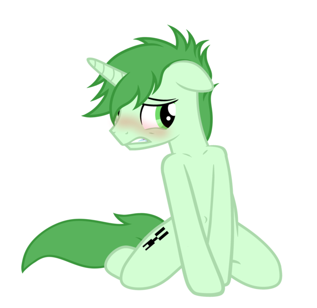 Size: 3590x3490 | Tagged: safe, artist:equestria secret guard, derpibooru import, oc, oc:nihaicreeper, unofficial characters only, pony, unicorn, bedroom eyes, belly button, blushing, collarbone, horn, image, kneeling, looking at you, male, png, sexy, shoulder, shy, simple background, stallion, transparent background, unicorn oc