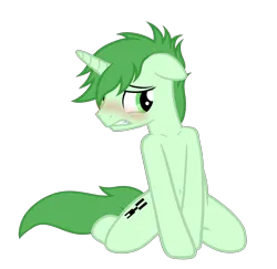 Size: 3590x3490 | Tagged: safe, artist:equestria secret guard, derpibooru import, oc, oc:nihaicreeper, unofficial characters only, pony, unicorn, bedroom eyes, belly button, blushing, collarbone, horn, image, kneeling, looking at you, male, png, sexy, shoulder, shy, simple background, stallion, transparent background, unicorn oc