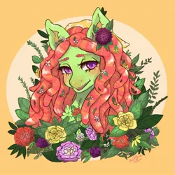 Size: 2048x2048 | Tagged: safe, artist:honolu-loo, derpibooru import, tree hugger, earth pony, pony, flower, flower in hair, image, jpeg, solo