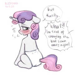 Size: 3000x3000 | Tagged: safe, artist:bloodymrr, derpibooru import, rarity, sweetie belle, pony, unicorn, abdl, art, blushing, curly hair, dialogue, diaper, embarrassed, emotional, emotions, female, image, png, shy, siblings, sisters, sketch, solo, the cutie mark crusaders