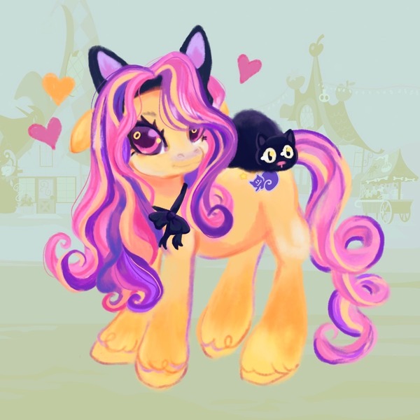 Size: 1280x1280 | Tagged: safe, artist:honolu-loo, derpibooru import, pumpkin tart, cat, earth pony, pony, g3, black cat, image, jpeg, solo