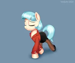 Size: 1280x1080 | Tagged: safe, artist:vinilyart, derpibooru import, coco pommel, earth pony, pony, clothes, cocobetes, cute, eyes closed, image, jpeg, pantyhose, signature, skirt, smiling, solo