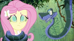 Size: 893x502 | Tagged: safe, artist:14oliverhedgehog, derpibooru import, fluttershy, human, snake, equestria girls, coils, humanized, hypno eyes, hypnoshy, hypnosis, hypnotized, image, jpeg, jungle, kaa, kaa eyes, wrapped up