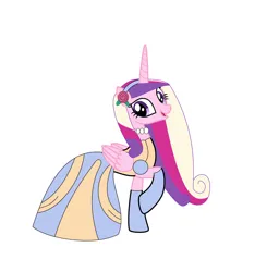 Size: 1280x1306 | Tagged: safe, artist:brightstar40k, derpibooru import, princess cadance, alicorn, pony, alternate hairstyle, cinderella, clothes, dress, evening gloves, female, flower, flower in hair, gloves, gown, image, jetlag productions, jpeg, long gloves, mare, open mouth, open smile, poofy shoulders, smiling, solo