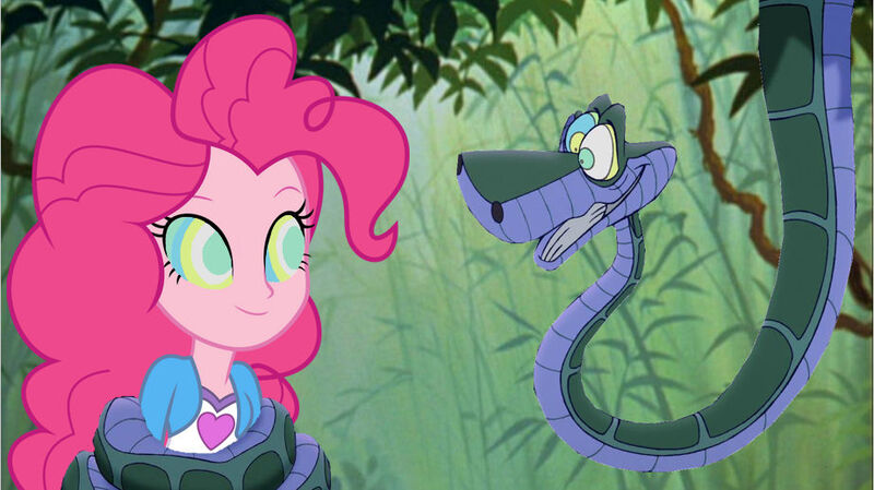 Size: 922x517 | Tagged: safe, artist:14oliverhedgehog, derpibooru import, edit, edited screencap, screencap, pinkie pie, human, snake, equestria girls, coils, humanized, hypno eyes, hypno pie, hypnosis, image, jpeg, jungle, kaa, kaa eyes, smiling, wrapped up