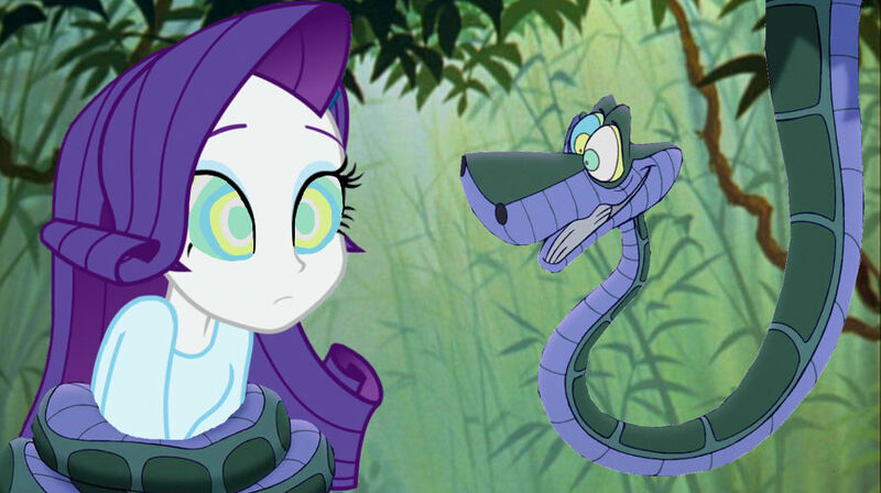 Size: 893x500 | Tagged: safe, artist:14oliverhedgehog, derpibooru import, edit, edited screencap, screencap, rarity, human, snake, equestria girls, coils, hypno eyes, hypnority, hypnosis, hypnotized, image, jpeg, jungle, kaa, kaa eyes, wrapped up