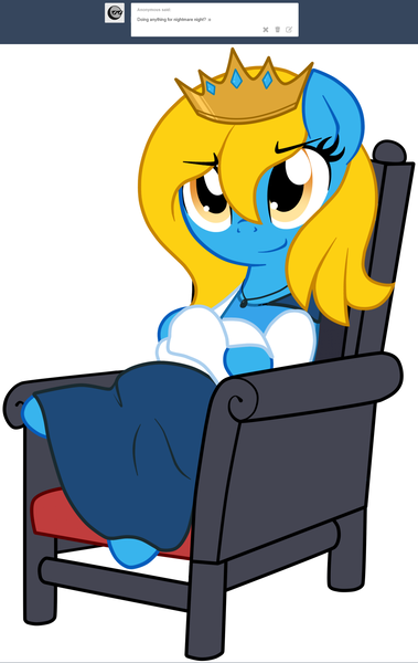 Size: 1280x2026 | Tagged: safe, artist:furrgroup, derpibooru import, oc, oc:internet explorer, earth pony, pony, ask internet explorer, browser ponies, chair, clothes, crown, dress, female, image, internet explorer, jewelry, mare, png, regalia, solo