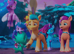 Size: 1444x1052 | Tagged: safe, derpibooru import, screencap, hitch trailblazer, izzy moonbow, pipp petals, sparky sparkeroni, sunny starscout, zipp storm, g5, my little pony: make your mark, spoiler:g5, spoiler:my little pony: make your mark, spoiler:my little pony: make your mark chapter 5, spoiler:mymc05e03, animated, applejack (g5), carrying, cropped, cute, dragon lands, excited, family trees, fluttershy (g5), flying, gif, happy, holding a dragon, image, jumping, jungle, mane five, mane six (g5), misty brightdawn, my little pony: make your mark chapter 5, outdoors, pinkie pie (g5), plant, plants, rainbow dash (g5), rarity (g5), rebirth misty, sparkybetes, tree, twilight sparkle (g5)