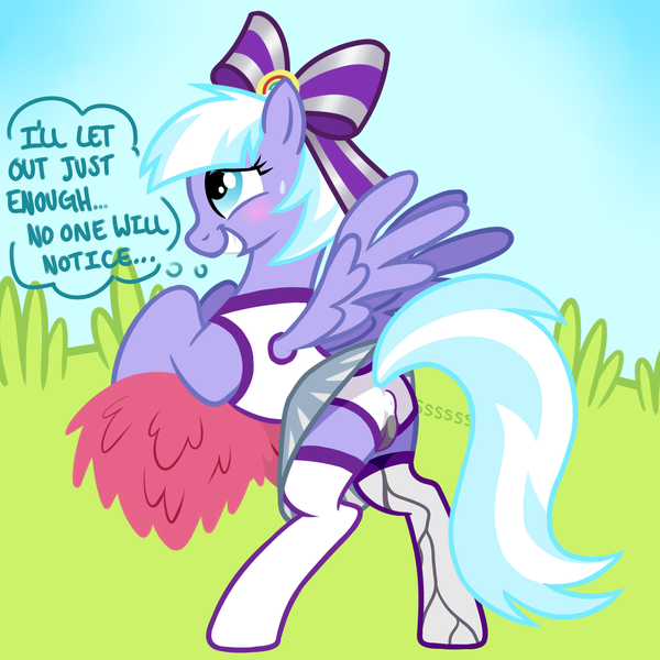 Size: 4000x4000 | Tagged: questionable, artist:wtfponytime, derpibooru import, lilac sky, pegasus, pony, awkward smile, blue eyes, blue mane, blushing, bow, butt, cheerleader, cheerleader outfit, clothes, cloudsdale cheer ponies, crotch bulge, desperation, dialogue, embarrassed, female, g4, grin, hair bow, image, mare, need to pee, omorashi, onomatopoeia, panties, pissing, plot, png, potty emergency, potty time, rear view, short hair, show accurate, simple background, simple shading, smiling, socks, solo, sound effects, standing on two hooves, sweat, sweatdrop, text, thought bubble, underwear, urine, wet panties, wetting, white panties