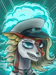 Size: 780x1050 | Tagged: safe, artist:kirieshka, derpibooru import, oc, oc:posada, sea pony, seapony (g4), equestria at war mod, bust, clothes, female, image, looking at you, png, portrait, seapony oc, solo