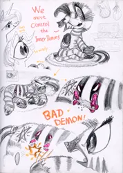 Size: 4000x5632 | Tagged: safe, artist:ja0822ck, derpibooru import, oc, unofficial characters only, demon, pony, unicorn, zebra, computer, image, jpeg, traditional art