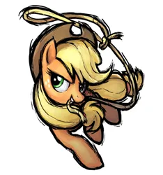 Size: 640x685 | Tagged: safe, artist:mane6, derpibooru import, applejack, earth pony, pony, fighting is magic, action pose, female, grin, image, jpeg, lasso, mare, mouth hold, rope, simple background, smiling, solo, standing, standing on one leg, white background