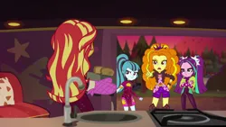 Size: 1920x1080 | Tagged: safe, derpibooru import, screencap, adagio dazzle, aria blaze, sonata dusk, sunset shimmer, equestria girls, equestria girls series, sunset's backstage pass!, spoiler:eqg series (season 2), bread, food, image, png, the dazzlings, toast, toaster