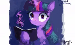 Size: 1006x612 | Tagged: safe, artist:some_ponu, derpibooru import, twilight sparkle, alicorn, pony, book, death note, female, hoof hold, image, jpeg, looking at you, magic, mare, pen, red eyes, simple background, solo, staring into your soul, telekinesis