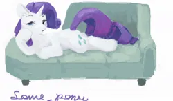 Size: 1154x674 | Tagged: safe, artist:some_ponu, derpibooru import, rarity, pony, unicorn, couch, draw me like one of your french girls, female, image, jpeg, lidded eyes, looking at you, lying down, mare, simple background, solo, white background