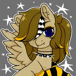 Size: 2000x2000 | Tagged: safe, artist:agdoapch, derpibooru import, oc, oc:doodles, unofficial characters only, pegasus, pony, alternate hairstyle, choker, clothes, commission, ear piercing, earring, eyeshadow, female, goth, hair over one eye, image, jewelry, lip piercing, makeup, mare, necklace, piercing, png, snake bites, socks, solo, spiked choker, striped socks, wing piercing, wings, ych result