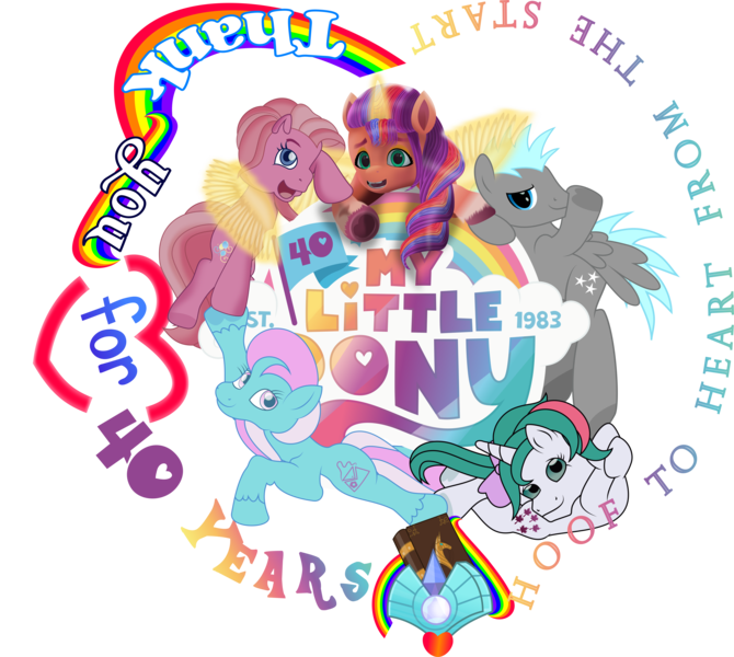 Size: 7173x6428 | Tagged: safe, artist:lincolnbrewsterfan, derpibooru import, gusty, pinkie pie (g3), sugar belle (g2), sunny starscout, twilight sky, alicorn, earth pony, pegasus, pony, unicorn, g1, g2, g3, g5, my little pony: a new generation, .svg available, 40th anniversary, alicornified, alternative cutie mark placement, anniversary, anniversary art, balloon, blue coat, blue eyes, blue hair, blue mane, blue tail, book, bow, closed mouth, cloud, colored eyebrows, colored pupils, colored wings, crossed hooves, crossed legs, crystal, cute, cute face, cute smile, cyan eyes, date, diamond, earth pony crystal, envelope, ethereal wings, female, flag, flag pole, flag waving, flagpole, flying, g3.5, g4, gem, glow, glowing horn, glowing wings, gradient, gray, gray coat, green eyes, green hair, green mane, green tail, group, gustybetes, hair, happy, happy birthday mlp:fim, happy face, heart, highlights, holding hooves, hoof heart, hoof hold, hoof on shoulder, hoof to heart, horn, hug, image, inkscape, inner thigh cutie mark, leaves, lifting, looking at you, male, male and female, mane stripe sunny, mare, mlp fim's thirteenth anniversary, multicolored hair, multicolored mane, multicolored tail, my little pony, my little pony logo, next generation, open mouth, orange (color), orange coat, pegasus crystal, pink bow, pink coat, pink mane, png, pose, posing for photo, positive message, purple eyes, quintet, race swap, rainbow, raised hoof, raised leg, realistic mane, rhyme, seasons, shading, simple background, smiling, smiling at you, spread wings, stars, sunnybetes, sunnycorn, tail, tail bow, text, thank you, transparent background, turquoise eyes, two toned hair, two toned mane, two toned tail, underhoof, unicorn crystal, unity, unity crystals, unshorn fetlocks, upside-down hoof heart, vector, virginity cutie mark, wall of tags, white coat, wing hands, wing hold, winghug, wings, yellow wings