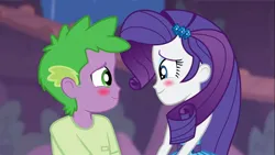Size: 1333x750 | Tagged: safe, artist:georgegarza01, derpibooru import, screencap, rarity, spike, human, equestria girls, equestria girls series, rollercoaster of friendship, animation test, blushing, female, human spike, humanized, image, jpeg, male, rarity peplum dress, recreation, shipping, show accurate, smiling, sparity, straight, youtube link